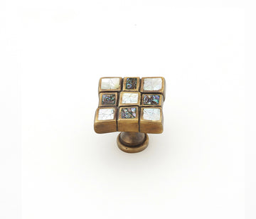 Schaub Avalon Bay, Square Knob, 9 sections, Imperial Shell and Mother of Pearl inlaid on Solid Brass